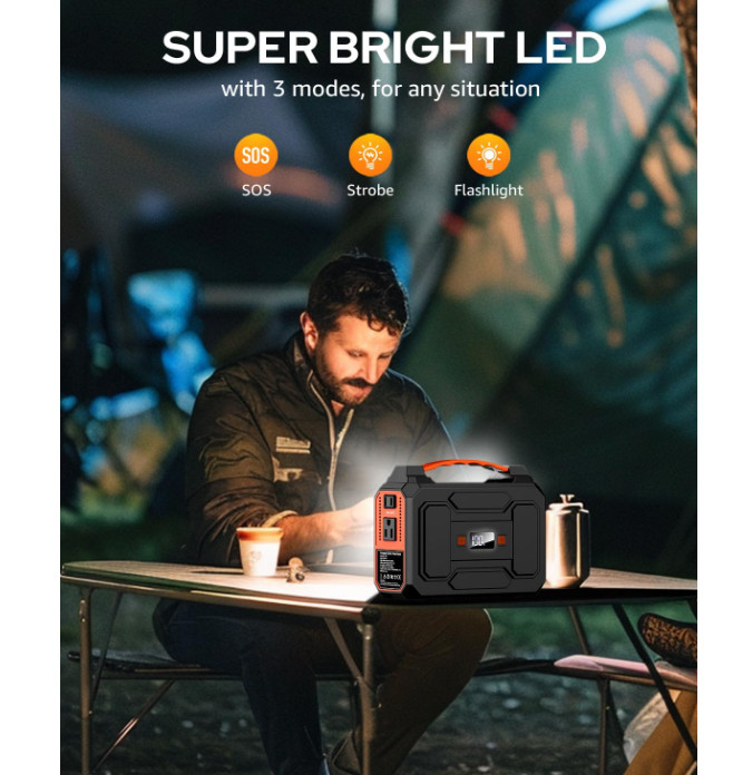 Power bank solar portátil con potencia máxima de 200W y salida continua de 100W