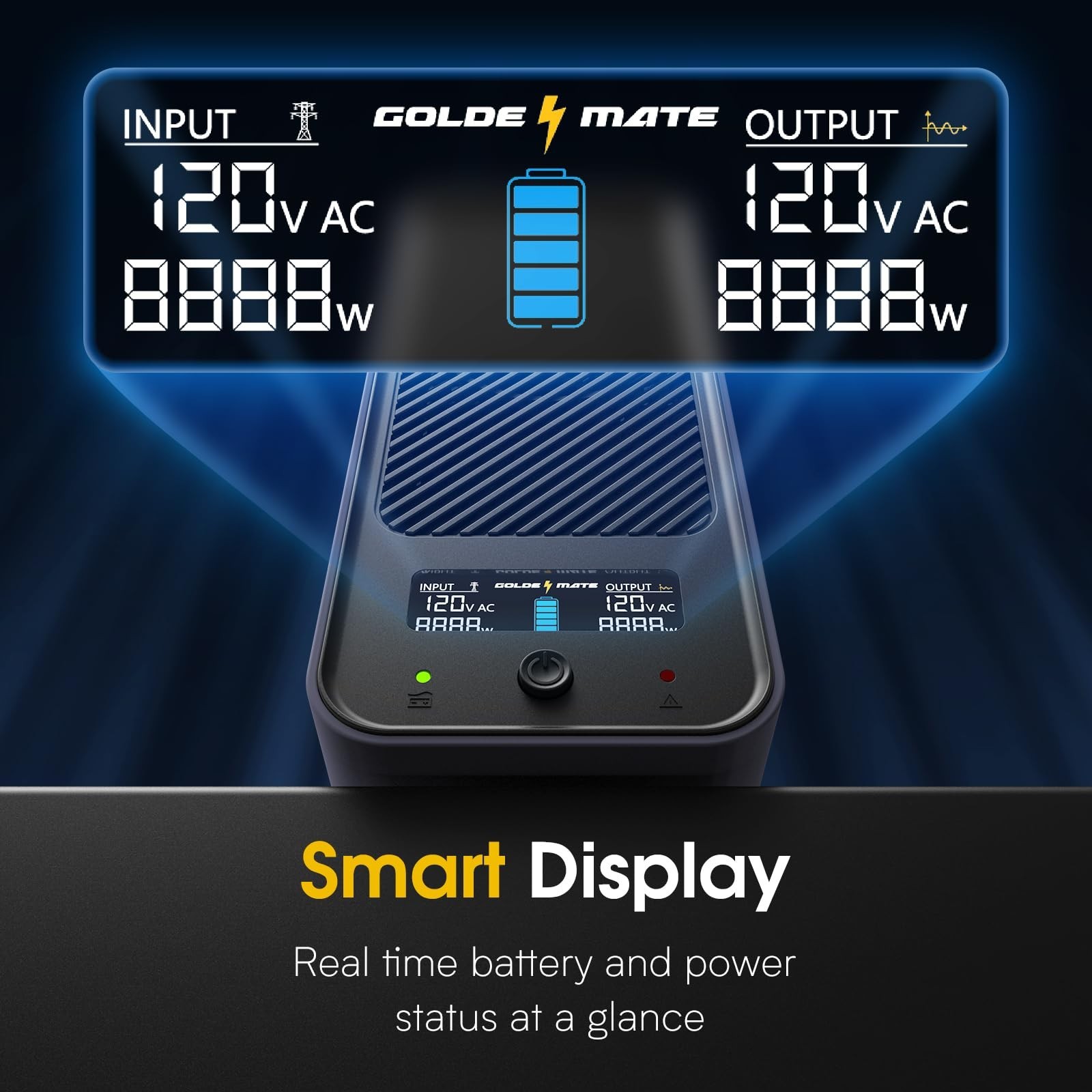 Goldenmate 1000VA/800W LiFePO4 UPS 8 Outlets (230.4 Wh) – Gray