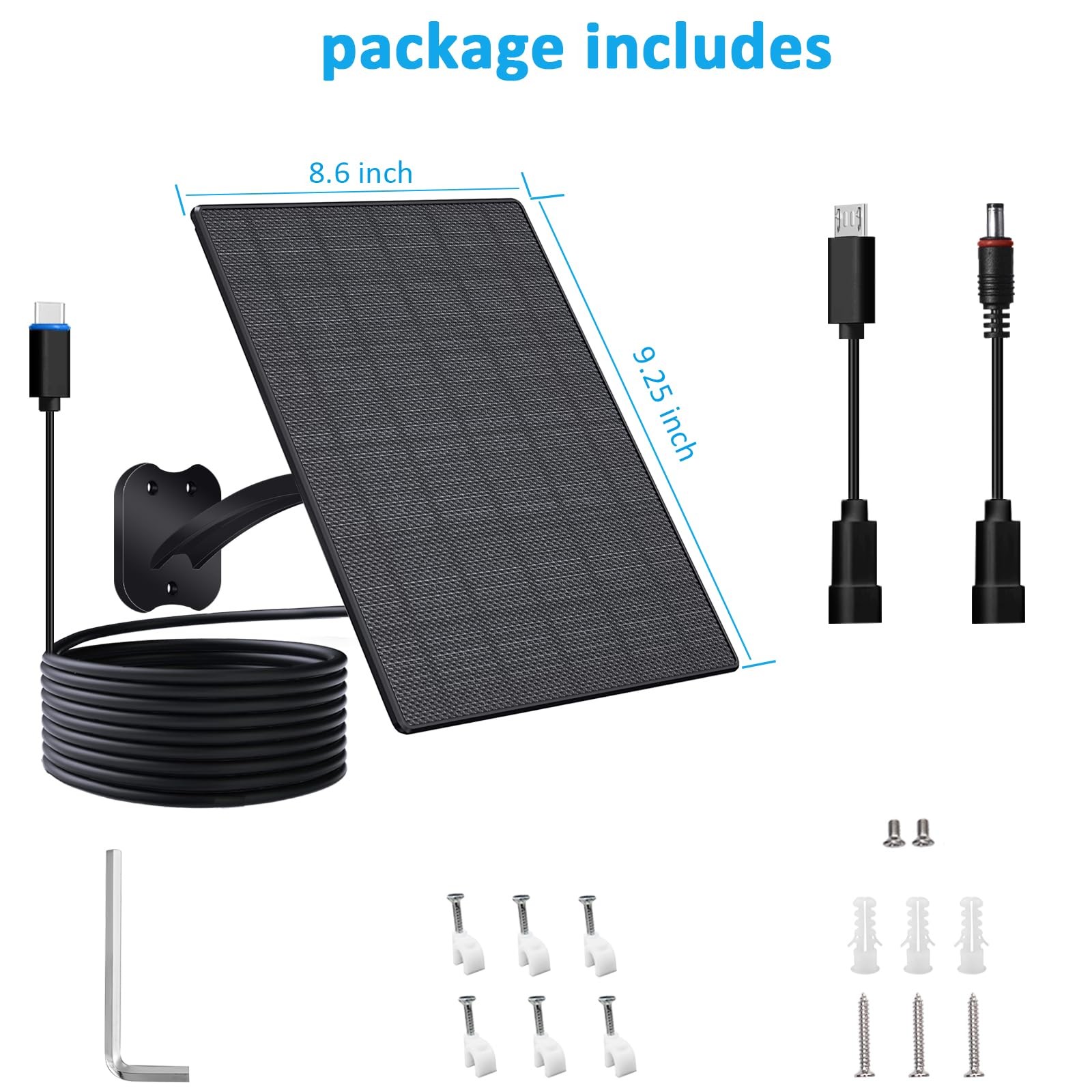 FUTUREZEN 10W Solar Panel for Security Cameras, DC/USB-C/USB, Black, 1 Pack |…
