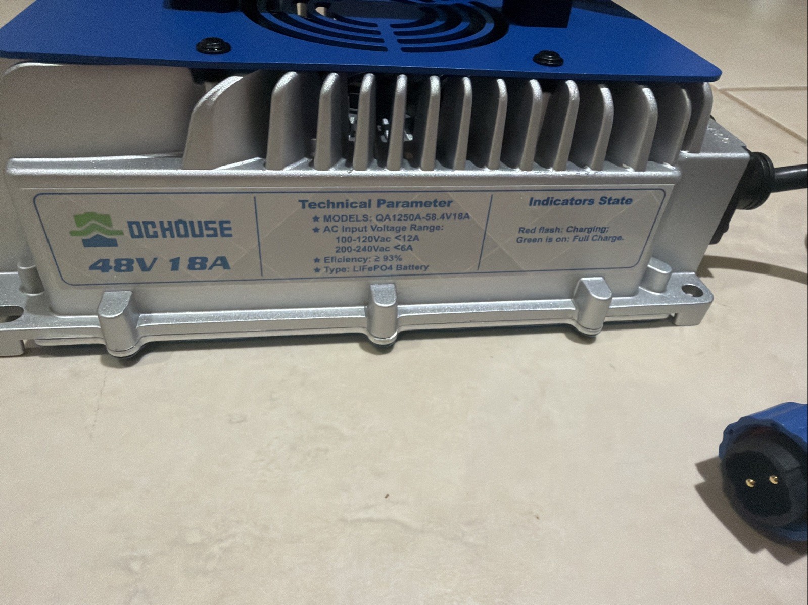 DC HOUSE 48V 18A Battery Charger for 48V Golf Cart/Forklift/Ship Lithium Battery