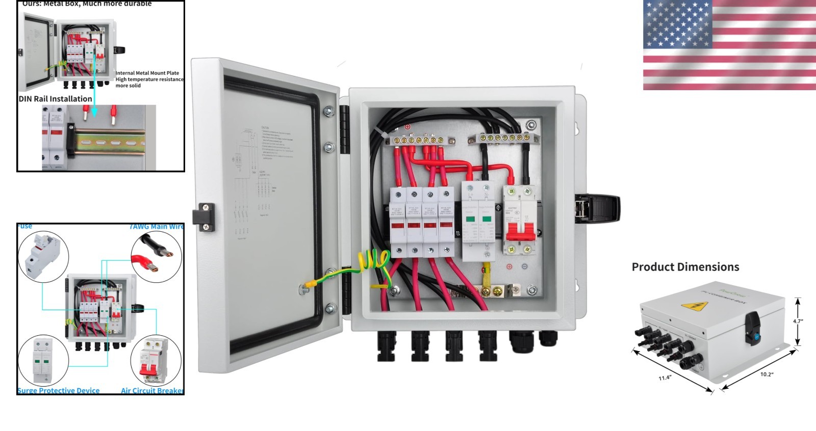 Durable Solar Combiner Box – 4 String with Surge Protection & Pre-Wired Cables