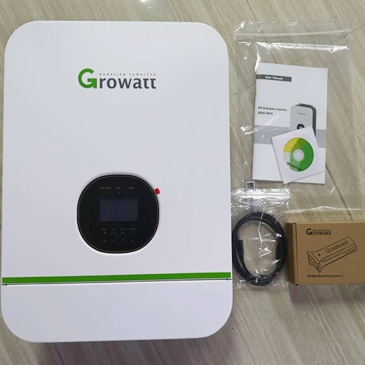 (1) GROWATT 3000 LVM 48P (6) 330W SOLAR PANELS (4) 12V DEEP CYCLE BATTERIES