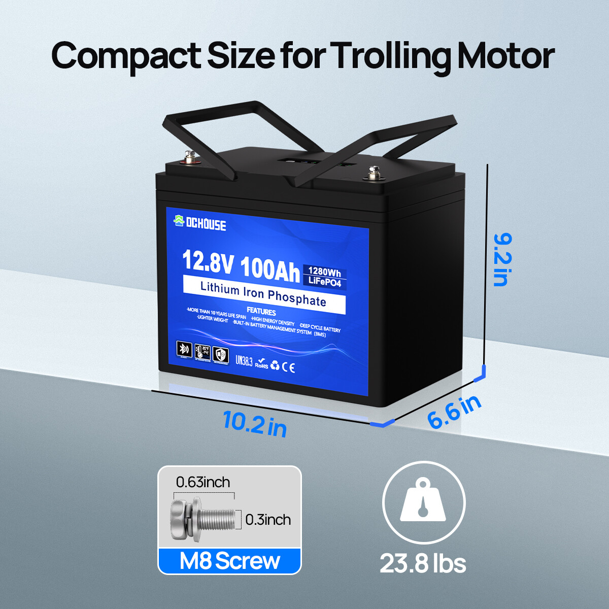 DC HOUSE 12V 100Ah LiFePO4 Lithium Battery with BlueTooth and LED indicator RV
