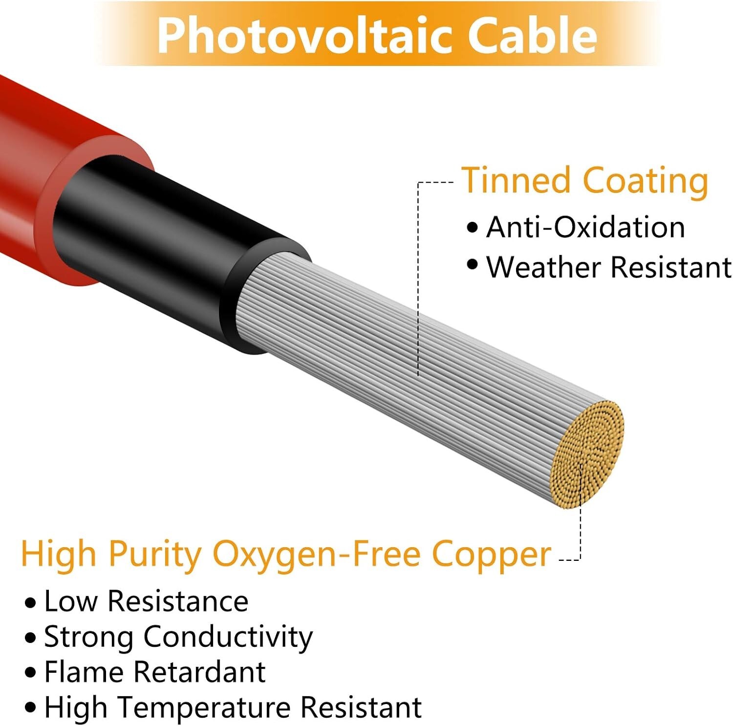 High-Quality 10AWG Solar Extension Cables – Set of 2, 5FT Length, Weatherproof