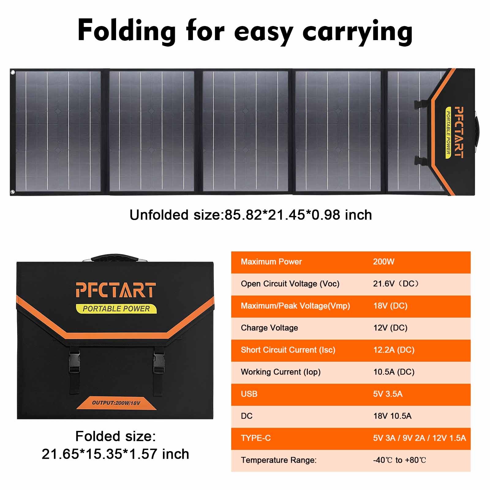 200W 18V Folde Solar Panel Kit Solar Charger for RV Camping Fishing Outdoor US