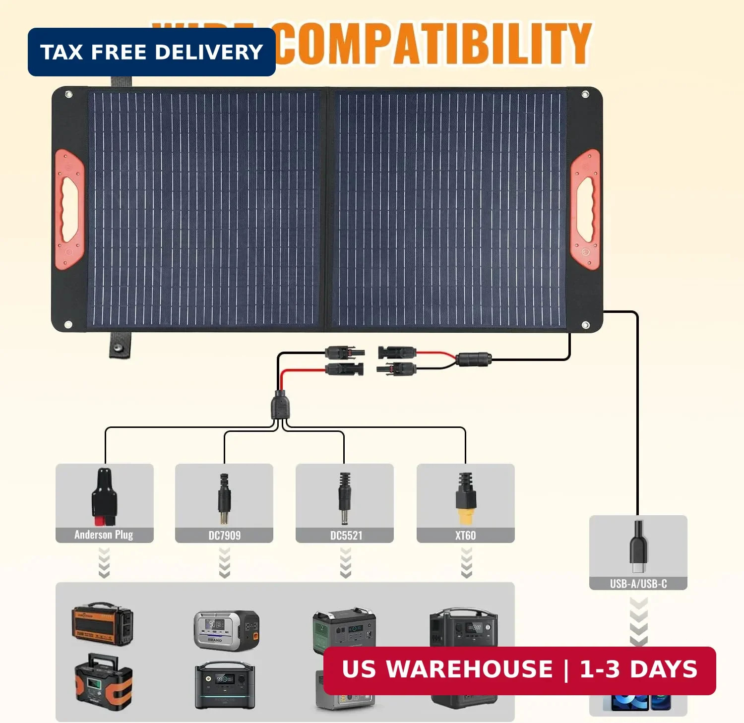 100W Foldable Solar Panel – Charger for Power Stations | Monocrystalline 23.5% H