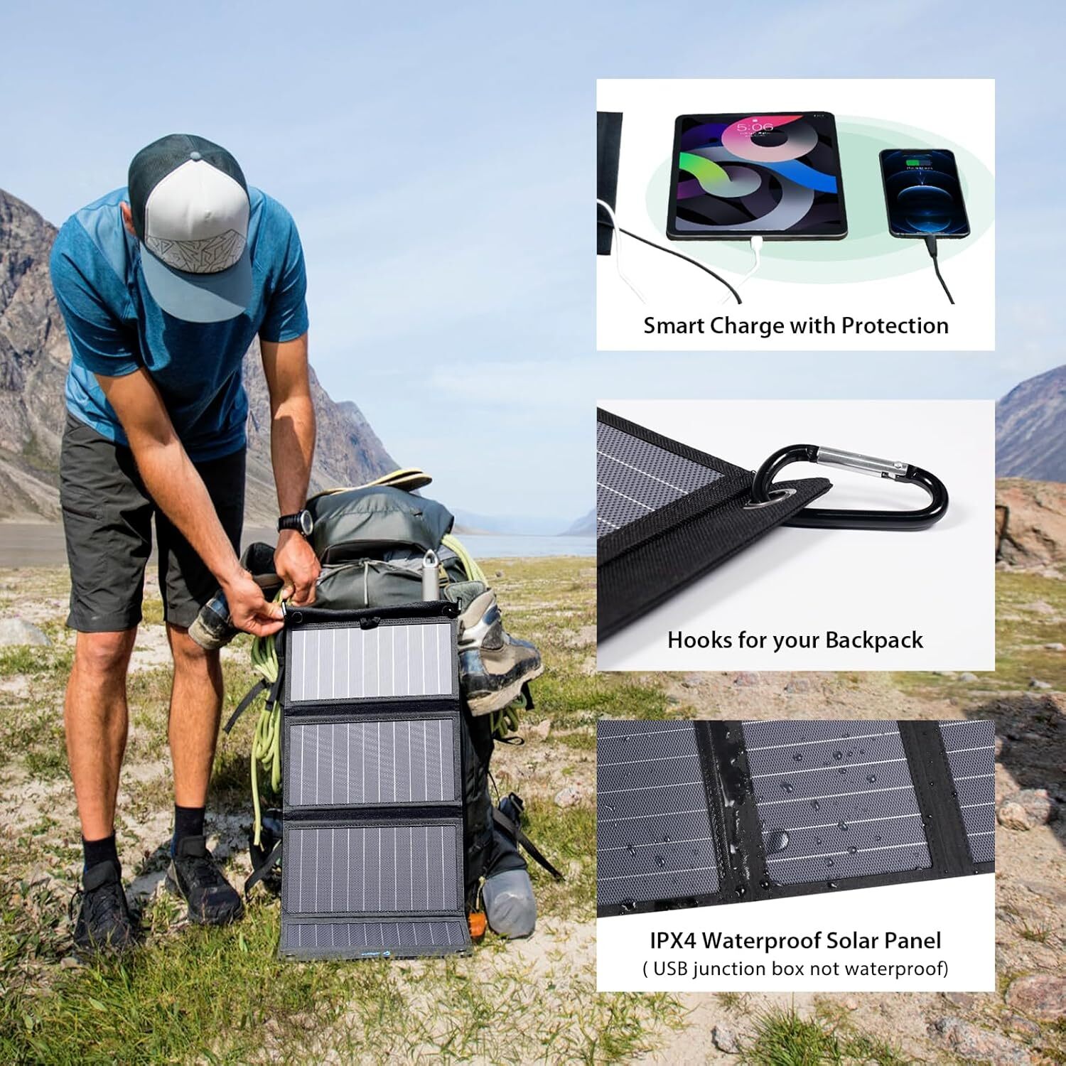 BigBlue 3 USB Ports 28W Portable SunPower Solar Panel IPX4 Waterproof