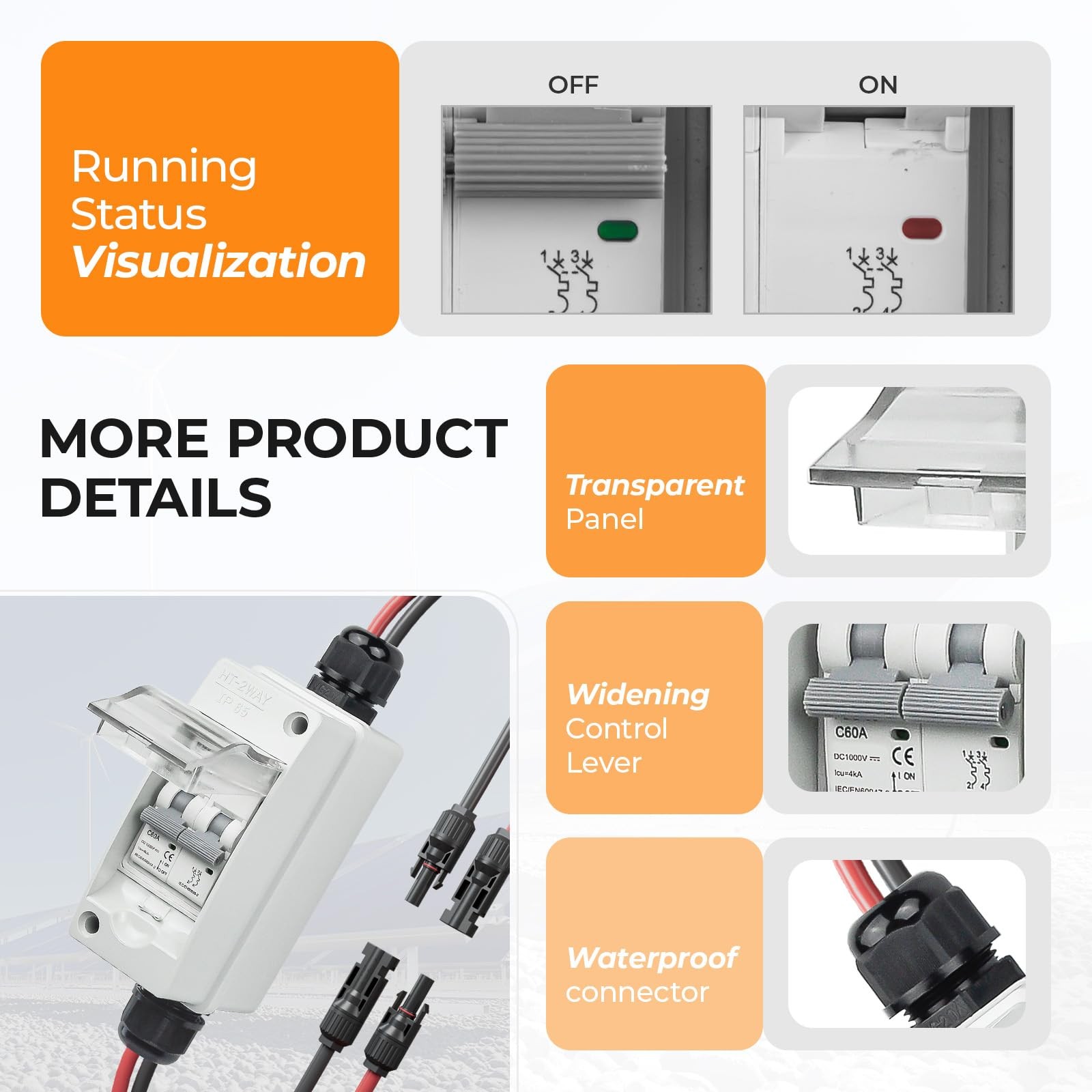 Solar Panel Disconnect Switch 1000V 60A PV Grey