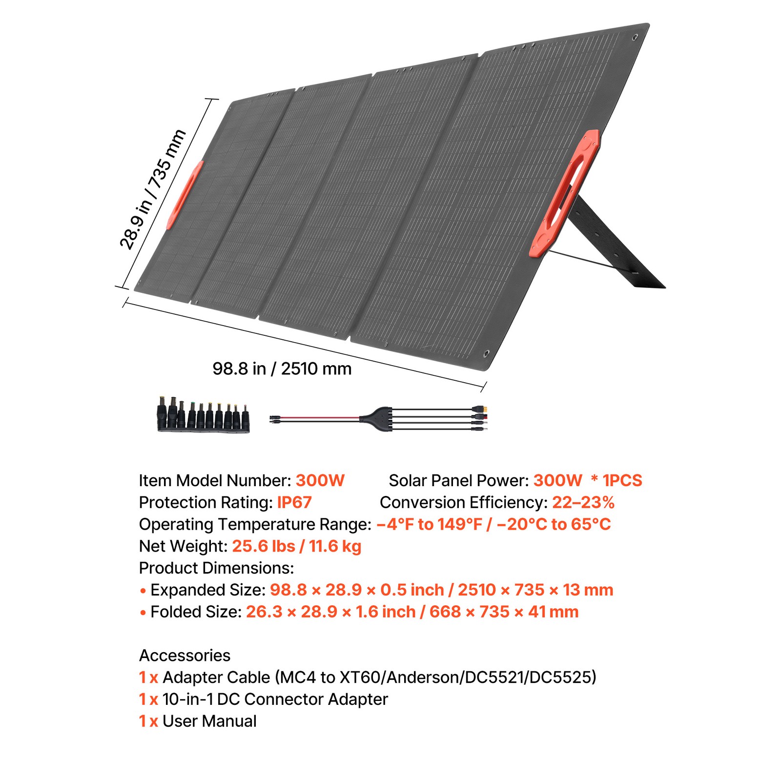 Uimoso 300W Foldable Monocrystalline Solar Panel with Portable ETFE Design