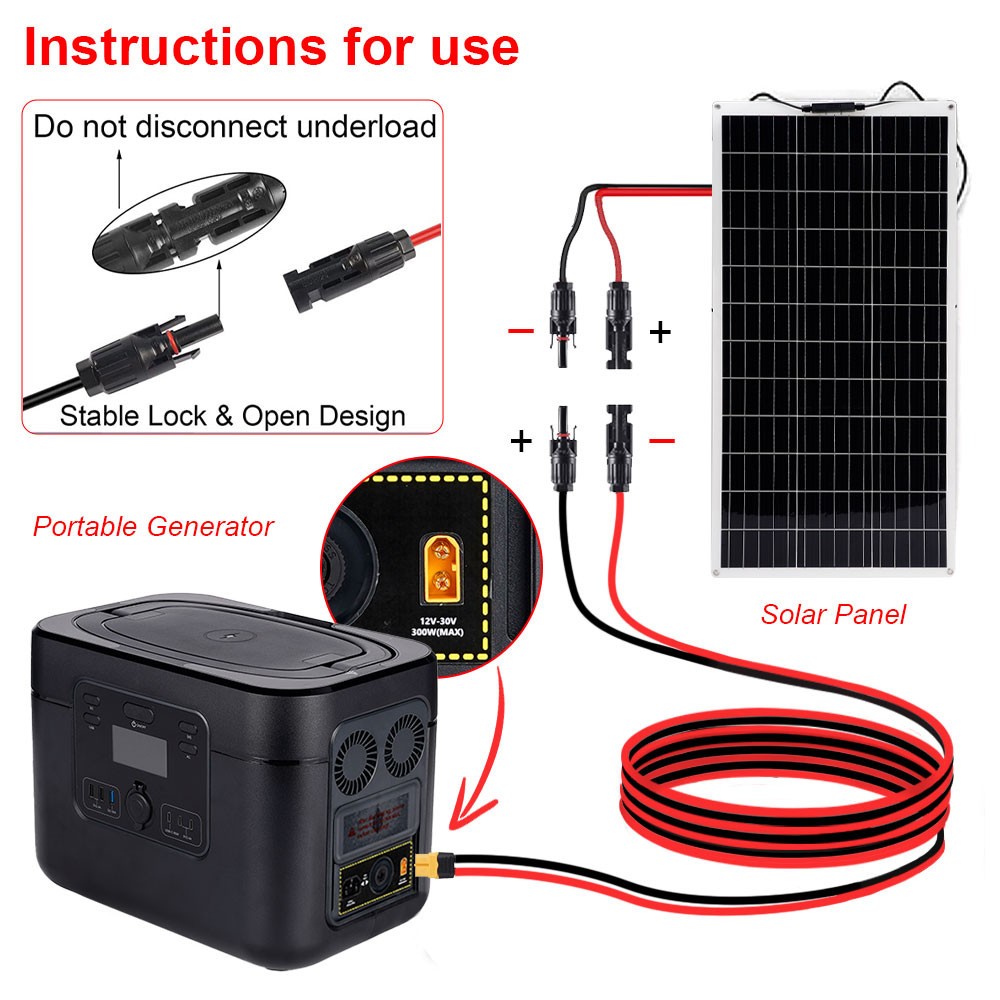 10ft Solar Panel Extension Cable Solar Connector to XT60 Adapter Charging Cable