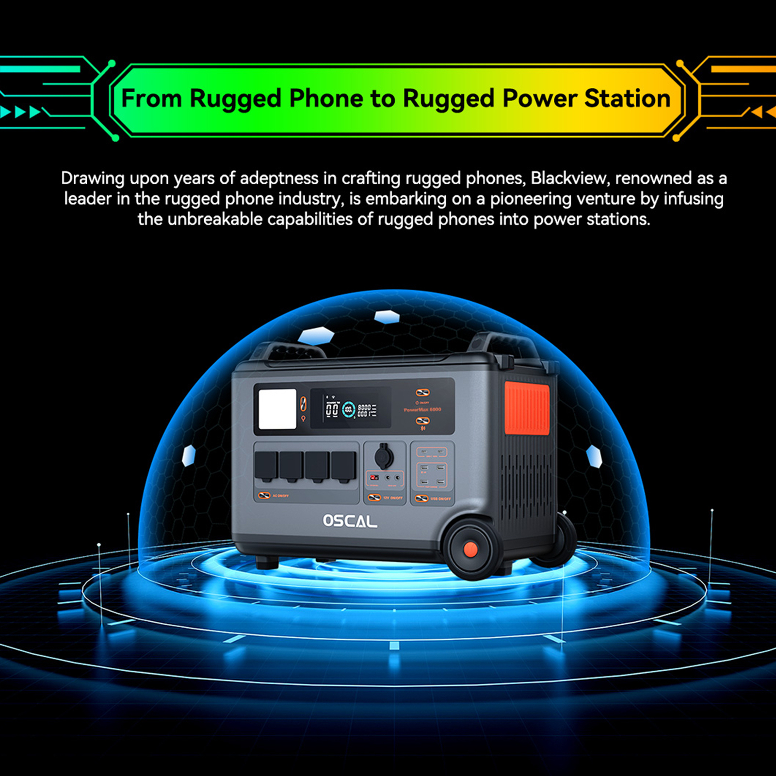 OSCAL PowerMax 6000 Rugged Portable Power Station LiFePO4 Battery 14 Outlet N8G3