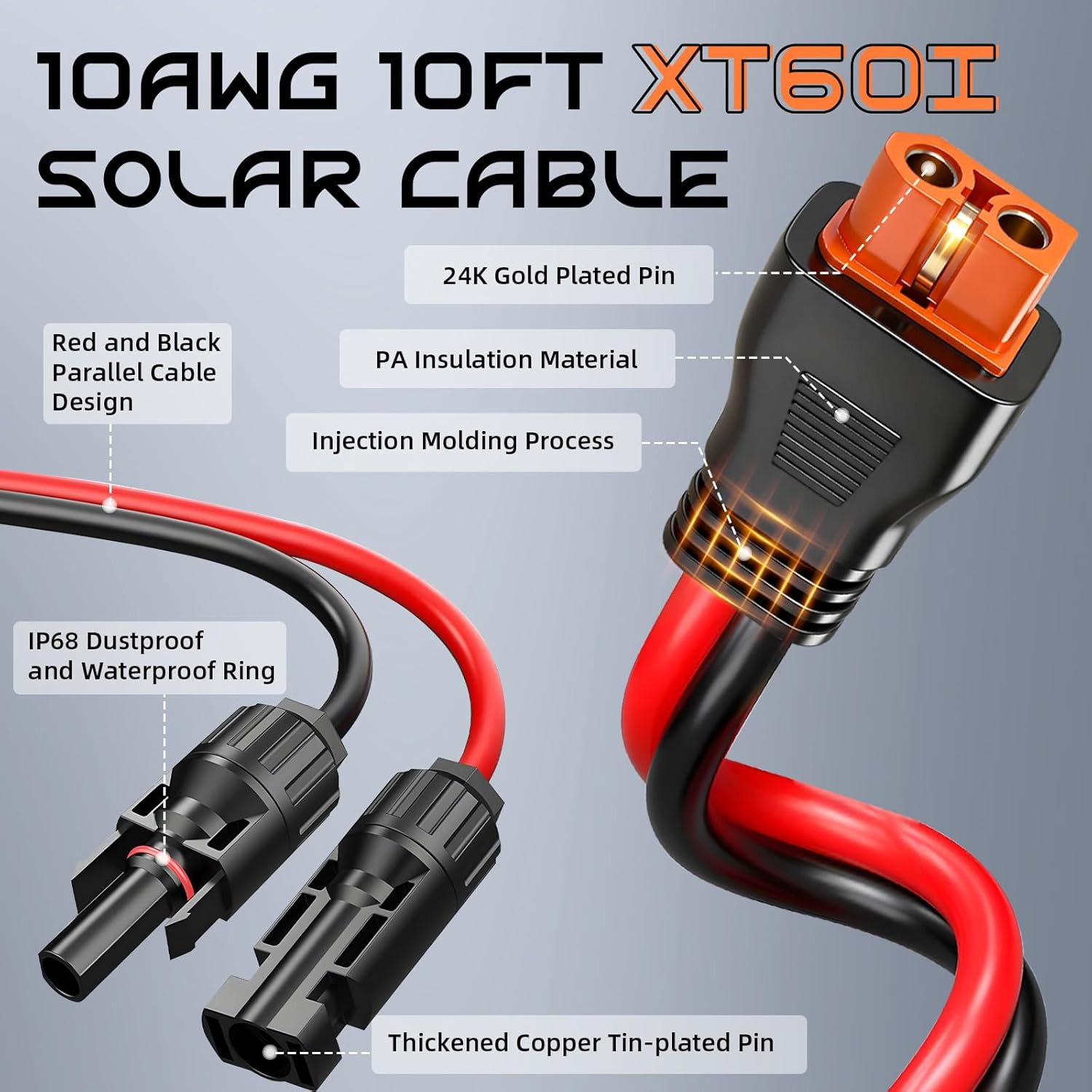 10FT 10AWG Solar to Xt60I, 3 6 10 16 20 25FT Solar Panel Connector to Xt60I-F A