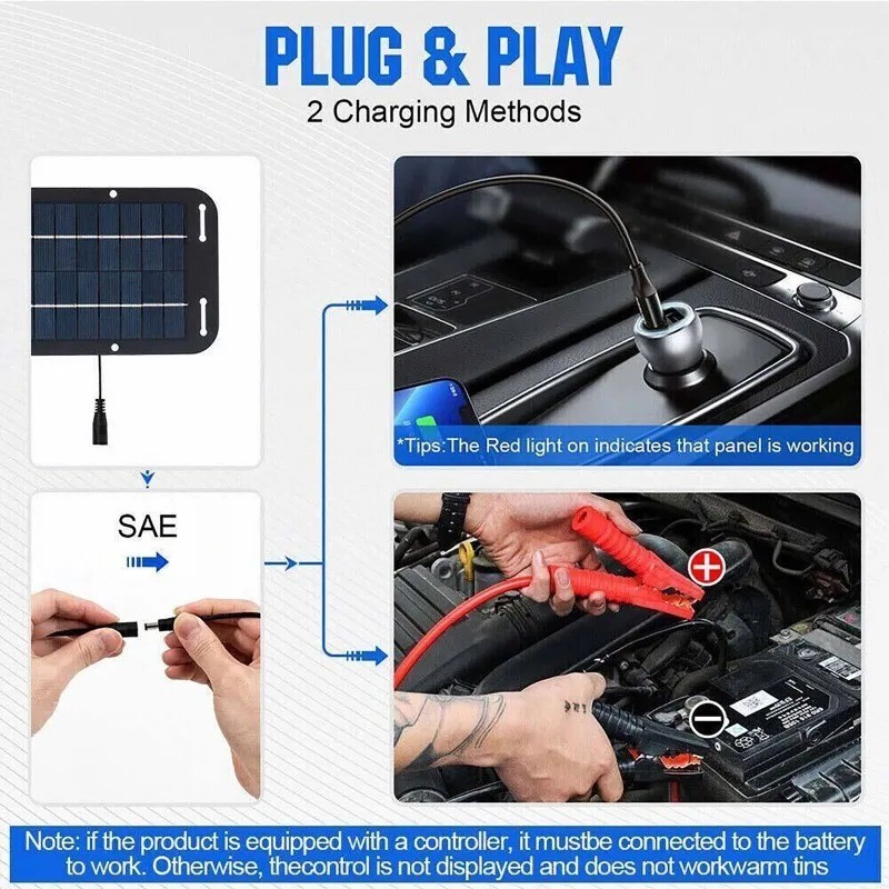 30W Solar Panel 12V Trickle Charger Battery Charger Kit Maintainer Boat Car RV