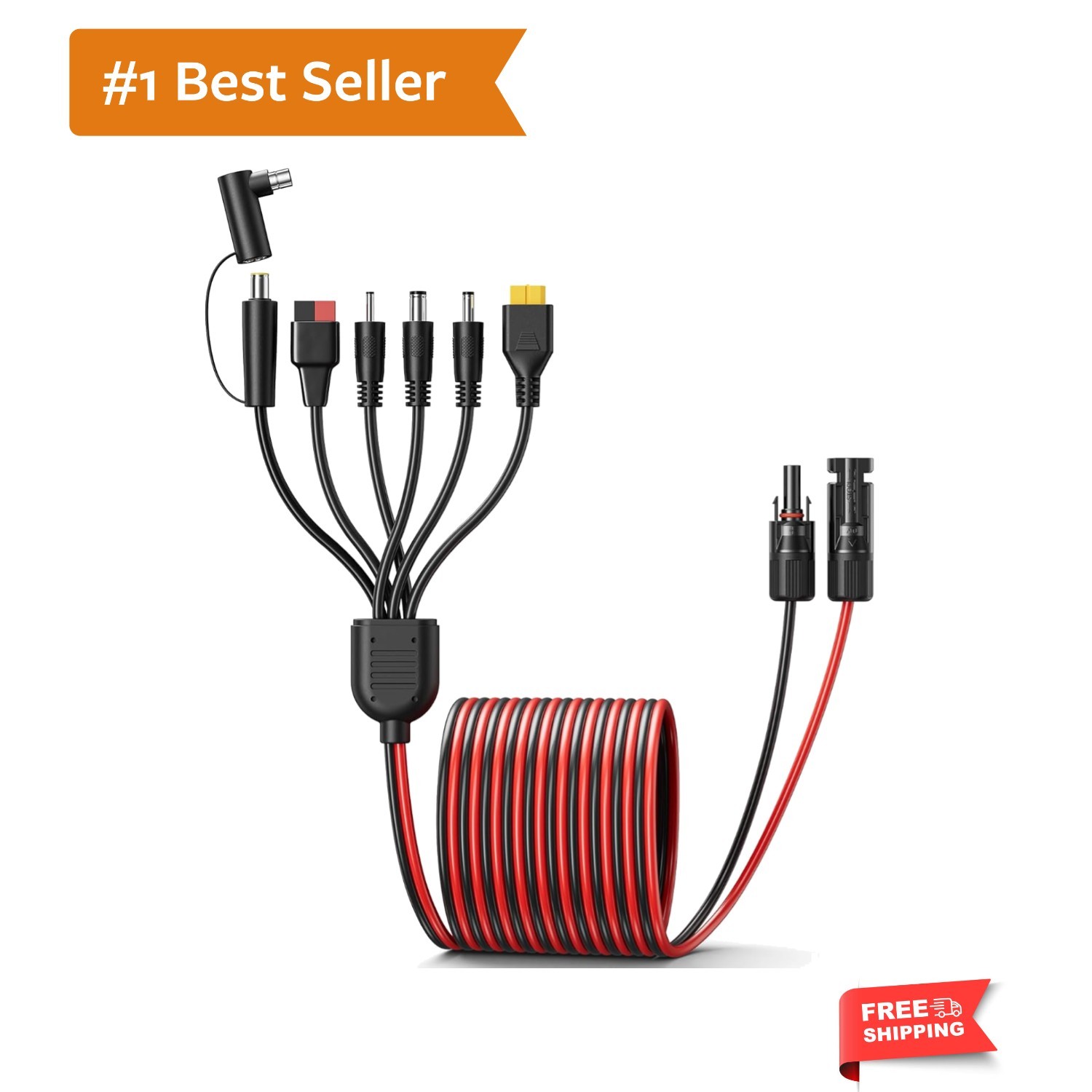 7-in-1 Solar Panel Adapter Connectors,3.6 Feet Universal 12AWG MC4 Cable to D…