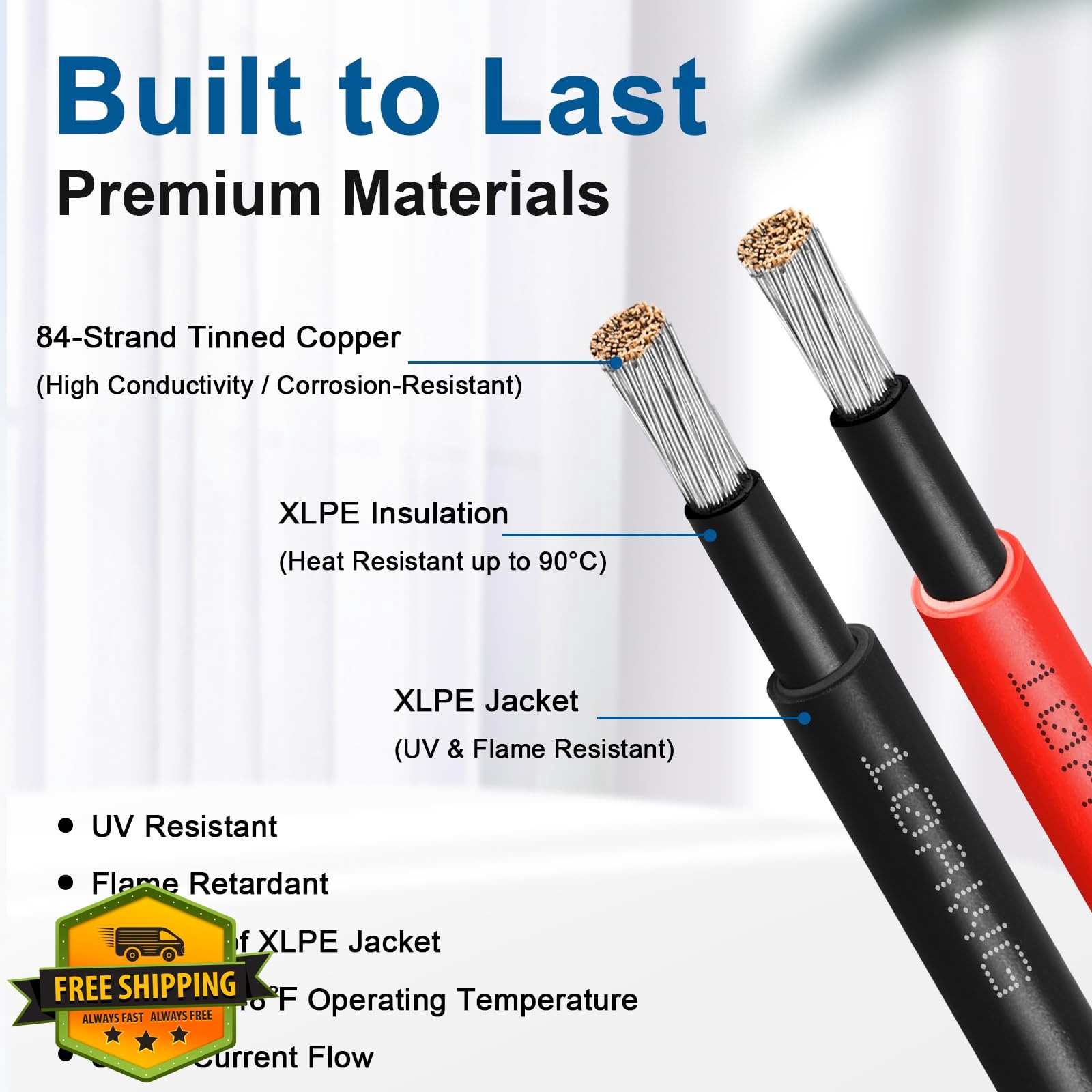 XRDS-RF 10AWG Solar Cable 5FT 2 Pack Red Black