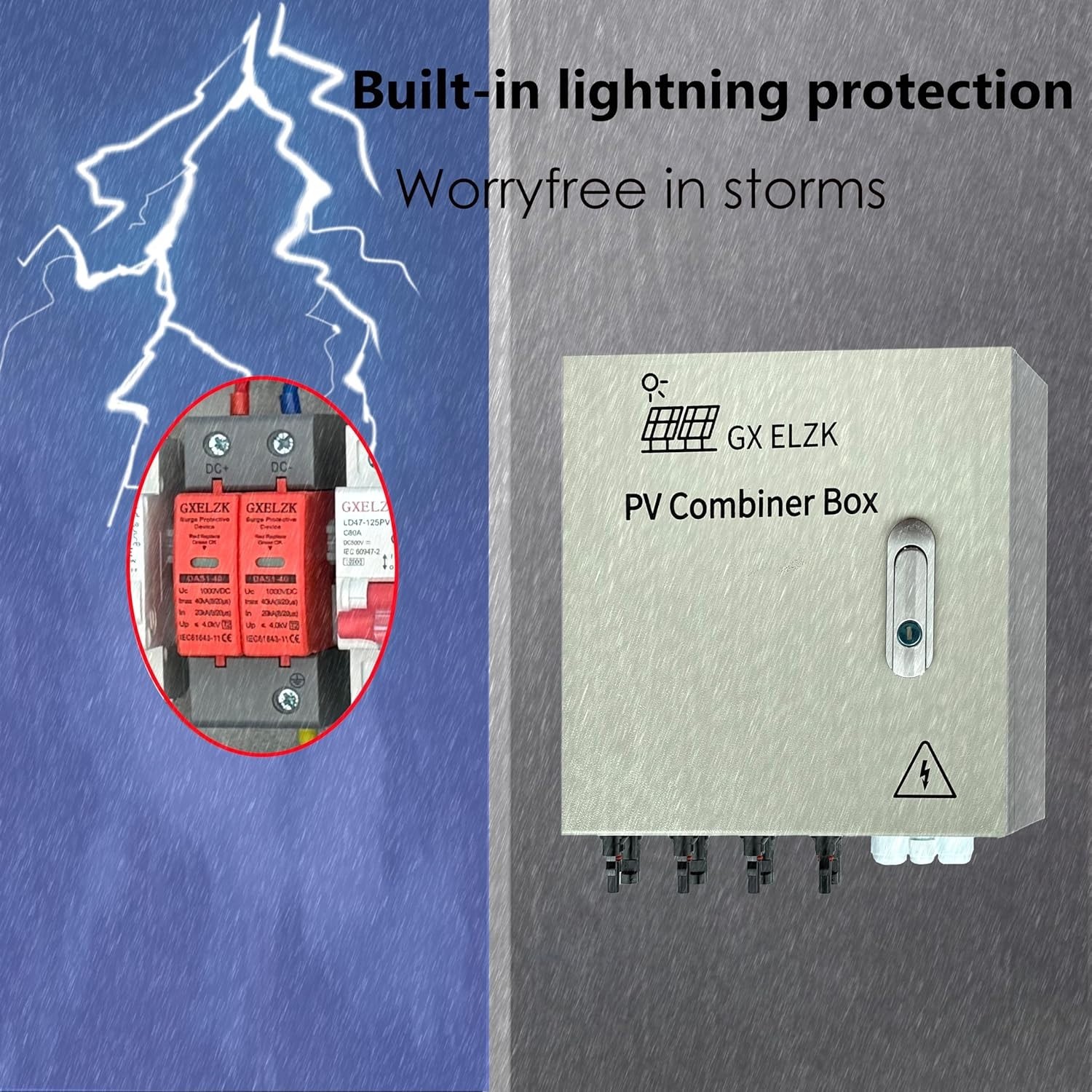 Hardcover Solar Combiner Box with 4 Strings, 80 A Circuit Breakers. Off-Grid Sol