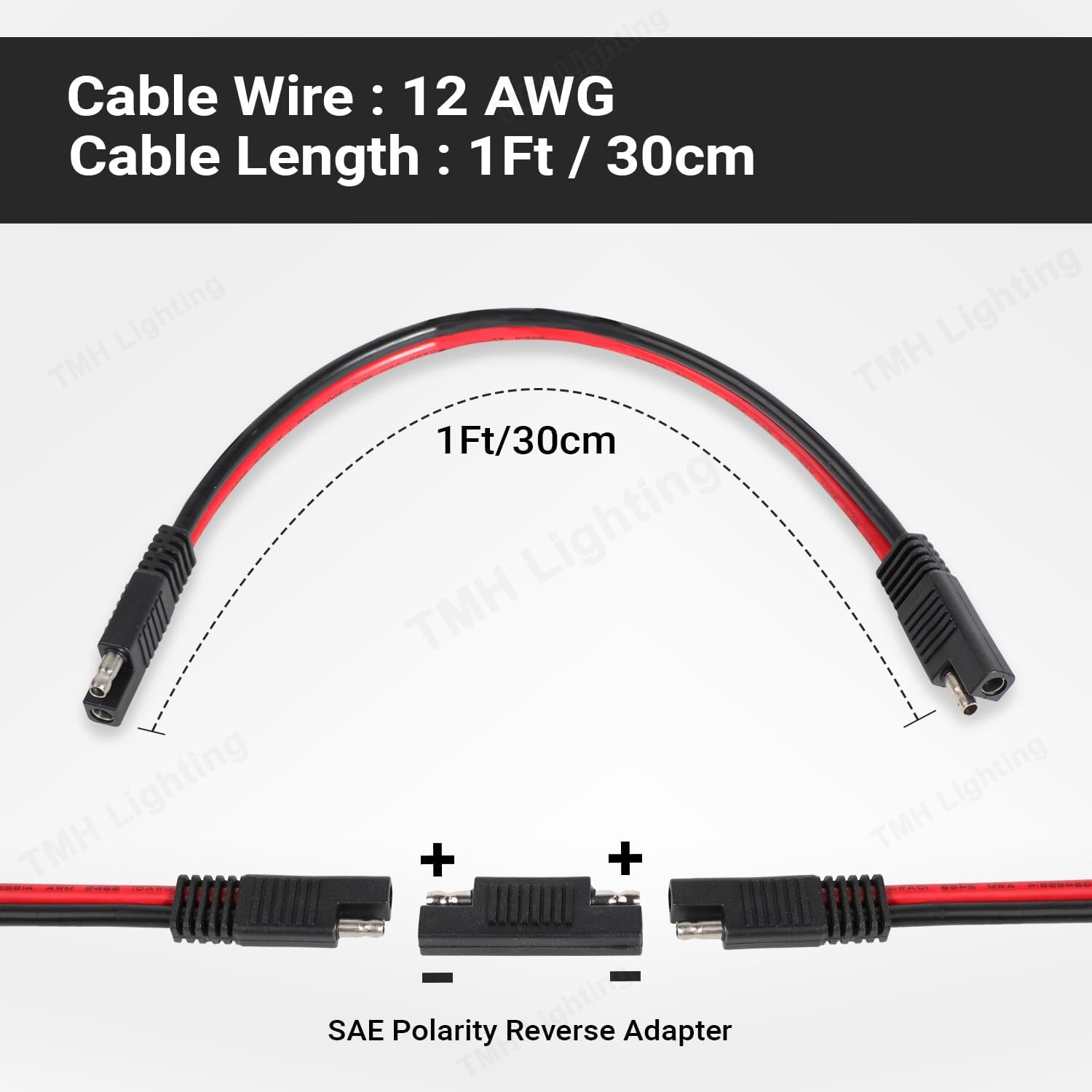 1FT SAE Extension Cable (Pack of 5), 12 AWG, SAE to SAE Quick Disconnect, Solar