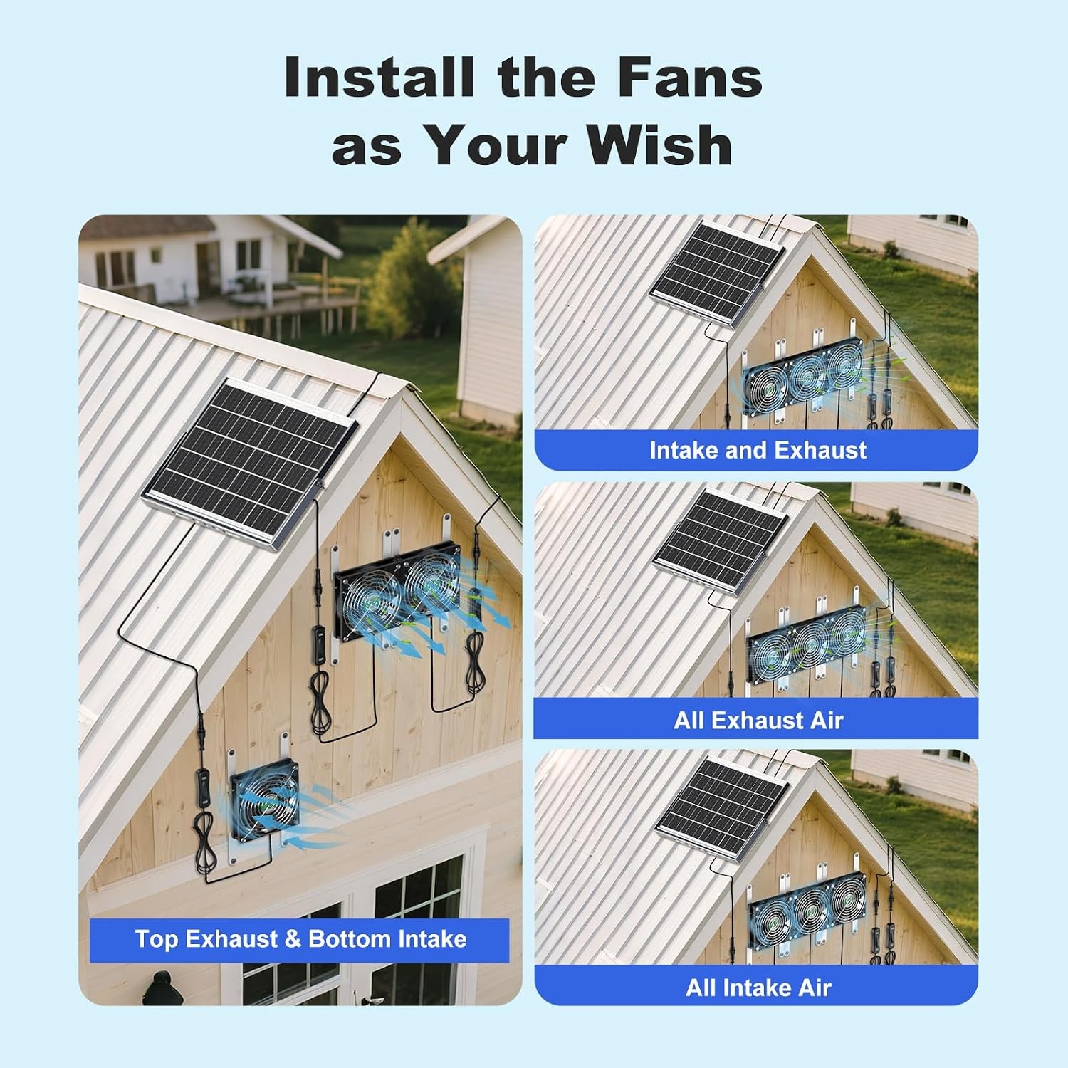 Solar Chicken Coop Fan 3 Kit, 25W Solar Powered Greenhouse Fan Outdoor Waterproo