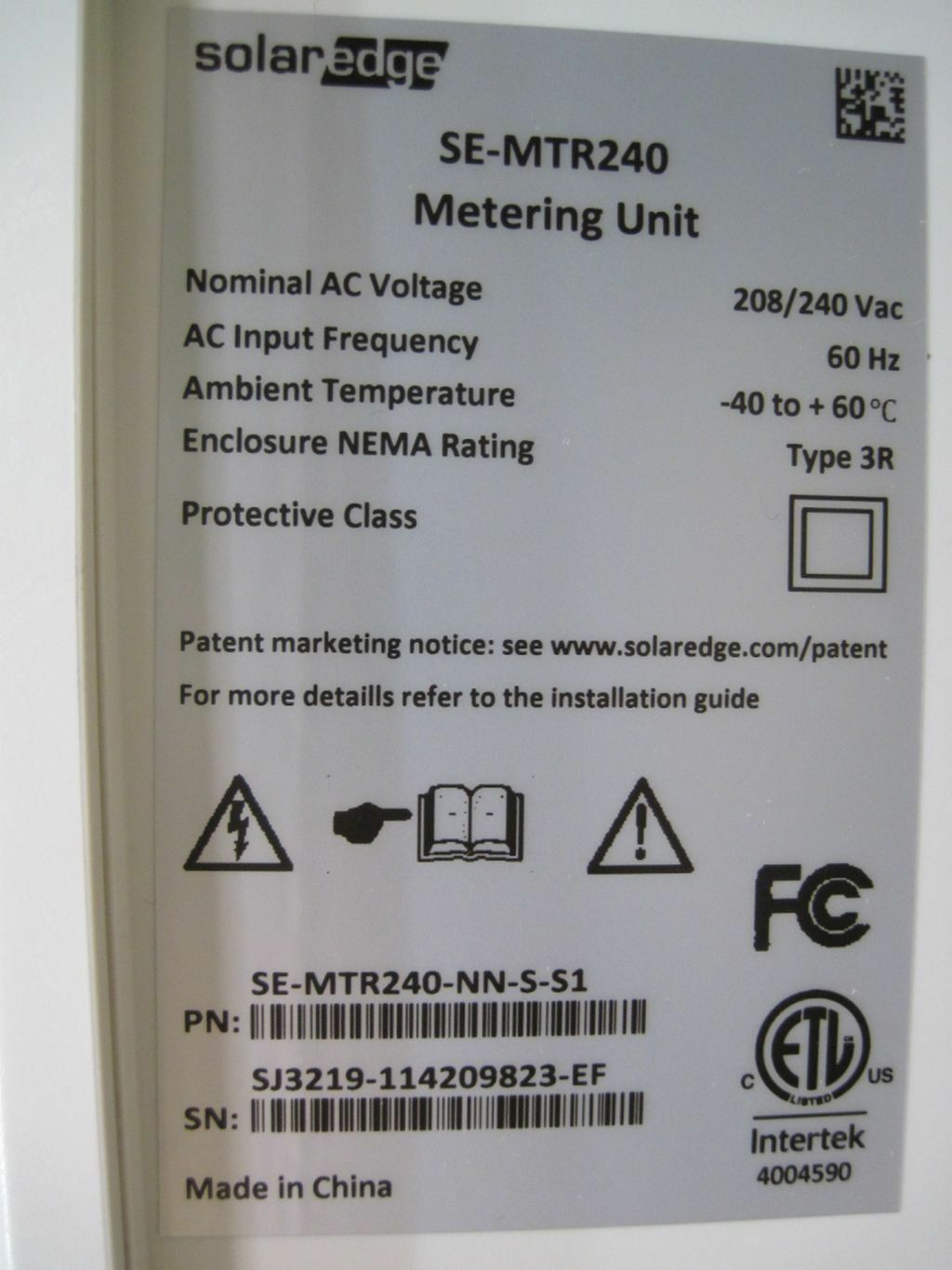 SolarEdge SE-MTR240-NN-S-S1 1Phase 240V Energy Meter W/ Modbus Nema 3R