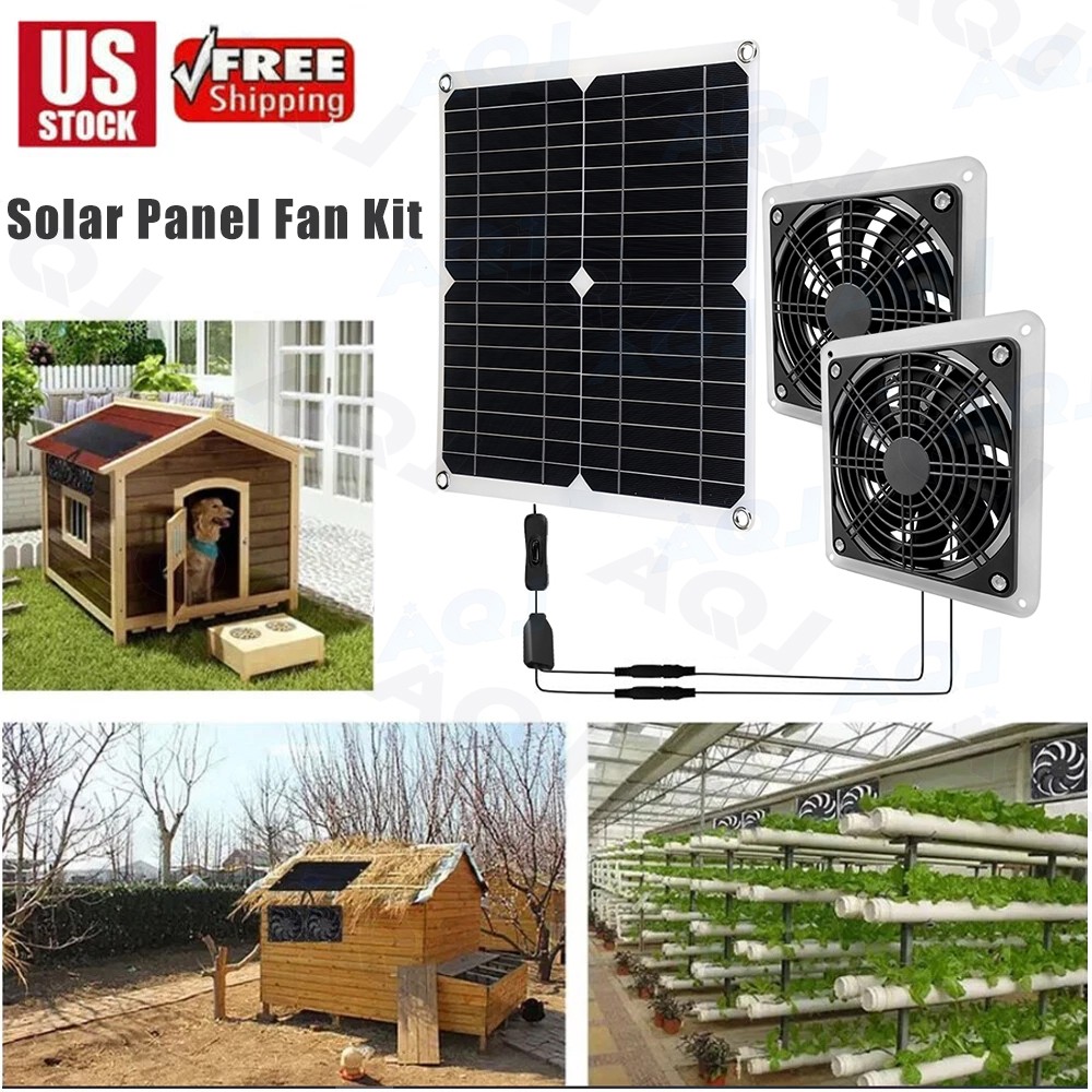 Waterproof 30W Solar Panel with 2 Fans Kit For Chicken Coops Sheds Pet Houses