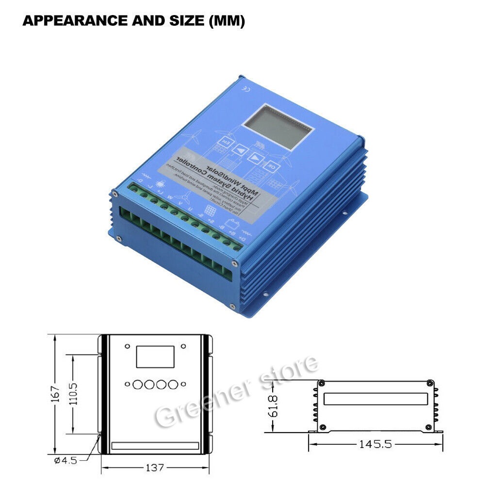 2000W Solar & Wind Hybrid MPPT Charge Controller 12V 24V 48V LCD Boost Regulator