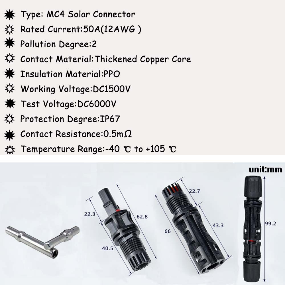 BAYM M C 4 Connector Solar Panel Connector 50A 1500V for PV Cable 12/10 AWG