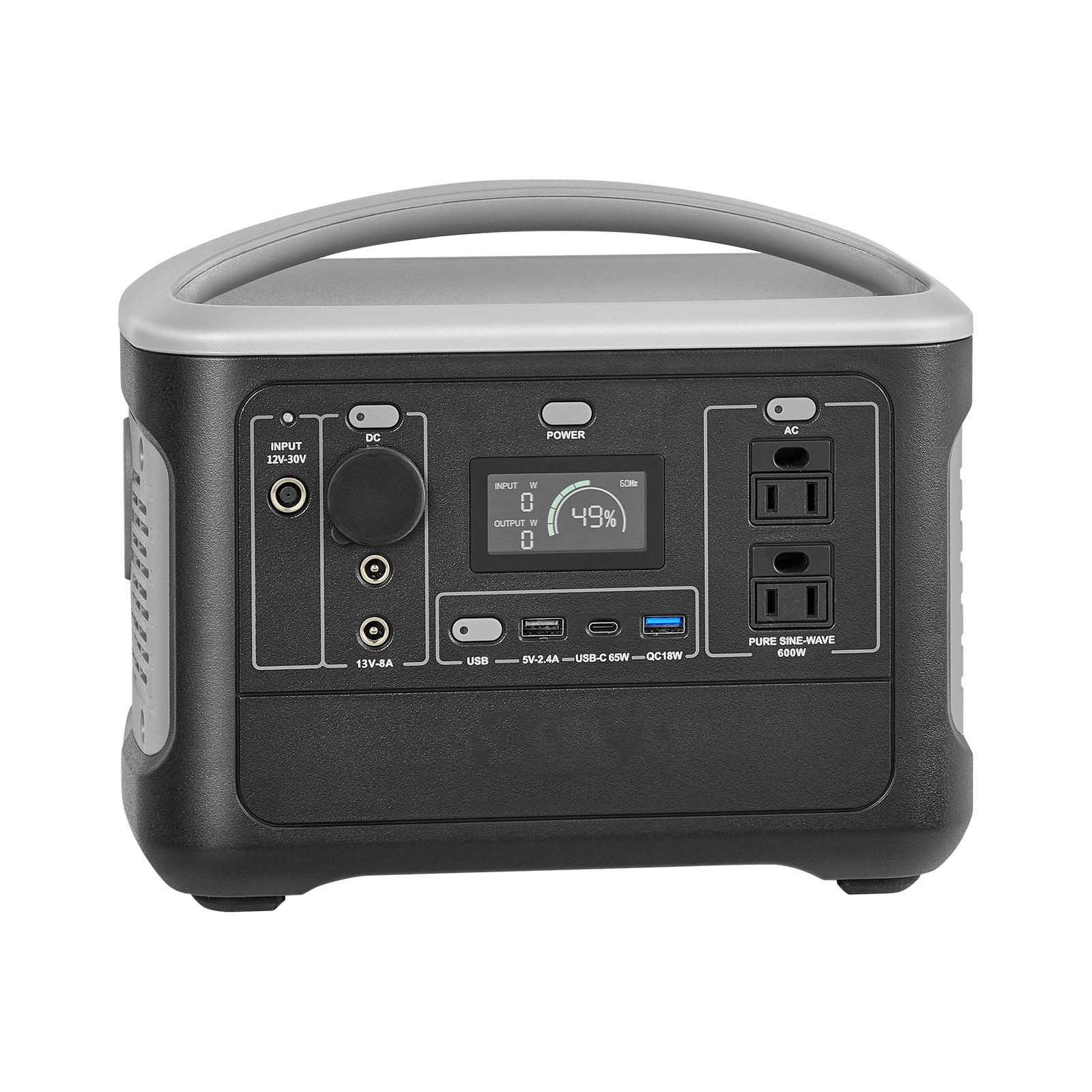 Compact 600W 493Wh Power Station, LiFePO4, 8 Output Ports, AC/USB/DC/Car