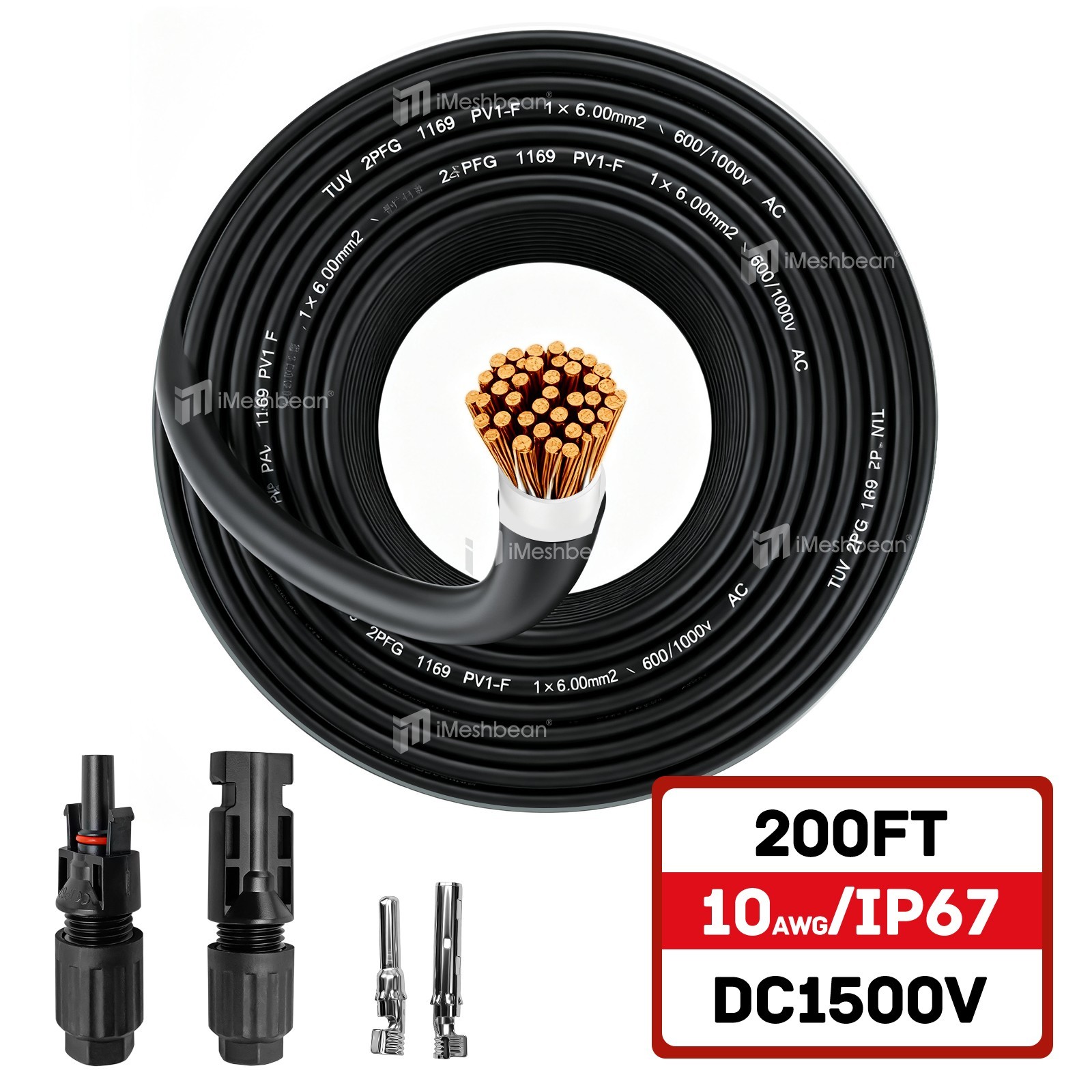 200ft Solar Panel Extension Cable 10AWG 6mm² Tinned Copper PV Cable Solar Wire