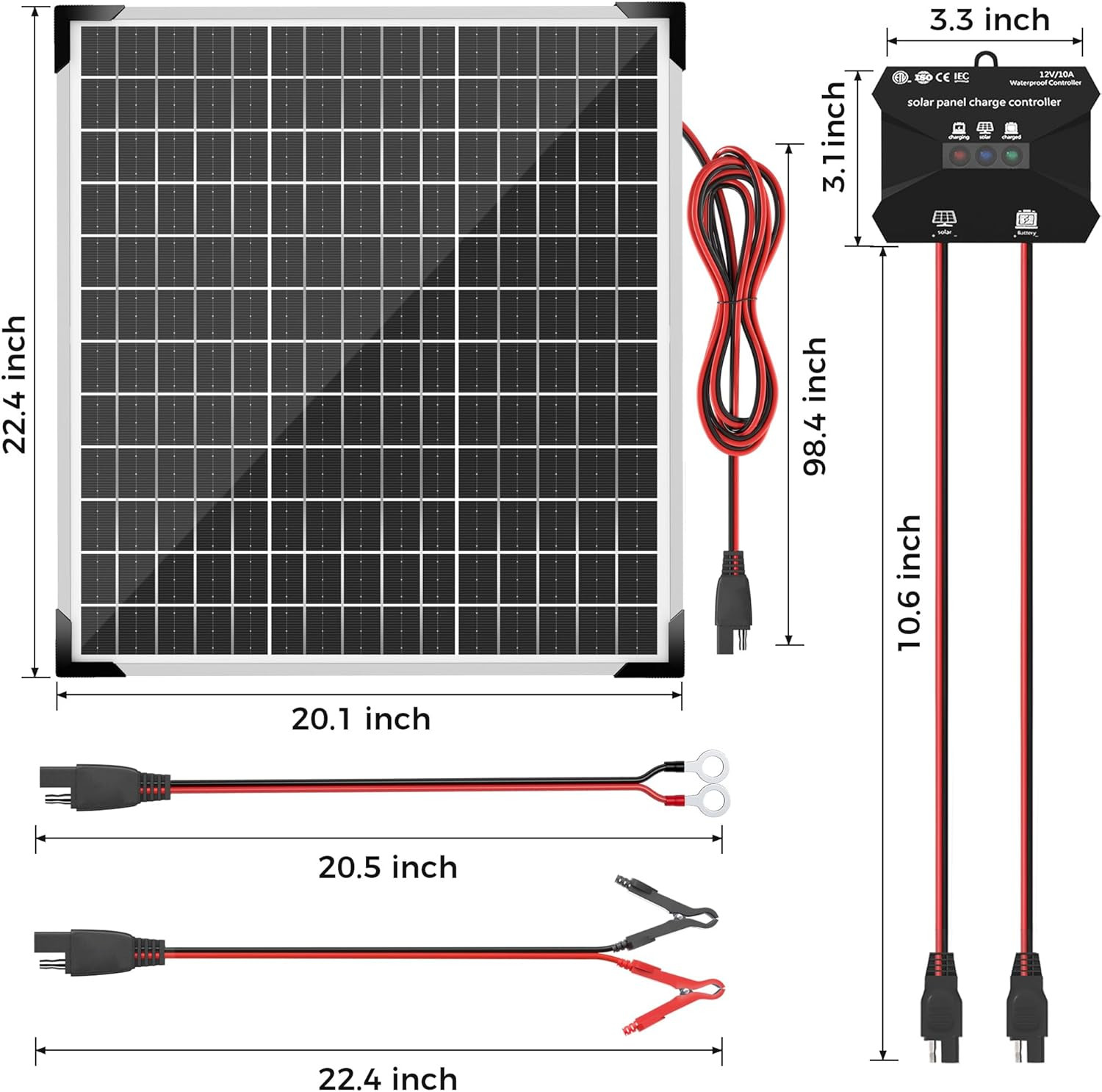 Solar Panel Kit 50W 12V, Solar Battery Trickle Charger Maintainer, Waterproof So