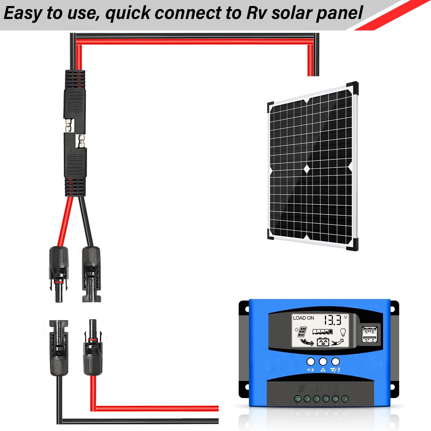Solar Panel to SAE Adapter Cable – 6FT 10AWG Solar Extension Cable for RV Sol…