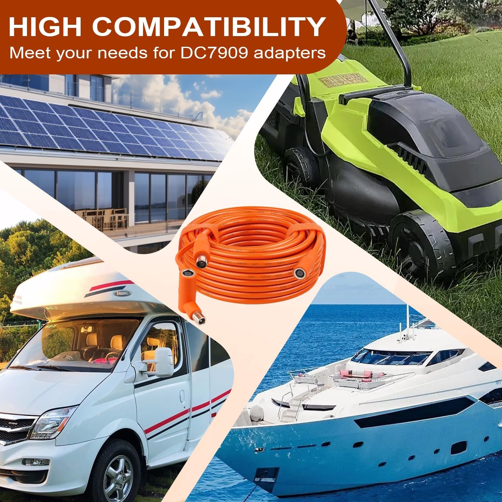 14AWG 100FT Solar Panel Extension Cable, DC7909 Female to Male with Adapter, Com