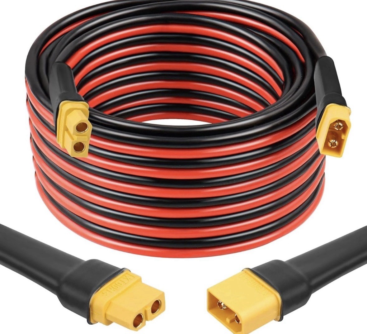 XT60 Cable 25ft, 12AWG Tinned Copper, Male to Female, Robust Drone Power