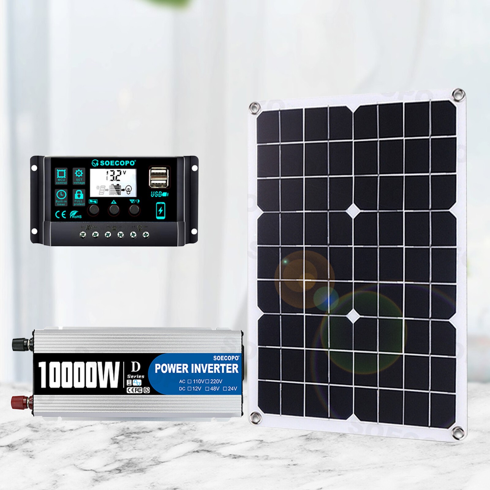 10000W 110V Power Inverter Solar Generator With 500W Solar Panel Home Complete,