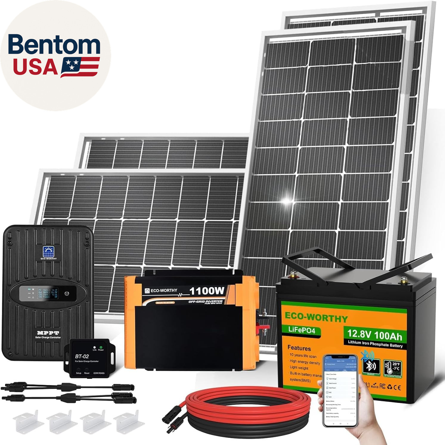 1.6KWH Complete Solar Panel Kit 400W 12V for RV off Grid: 400W Solar Panels + 40