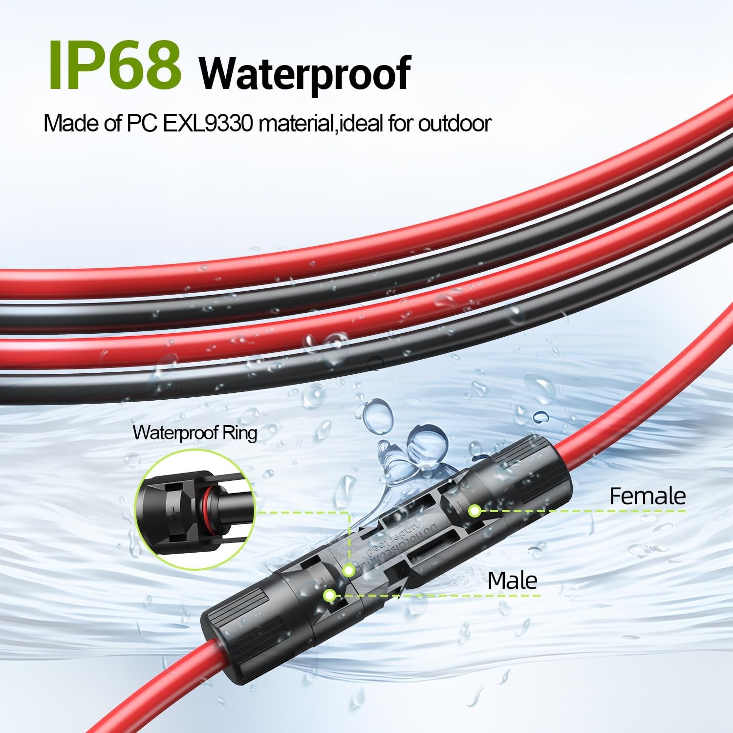30FT 10AWG Solar Extension Cable, 10 Gauge Solar Panel Wire with Female and Male