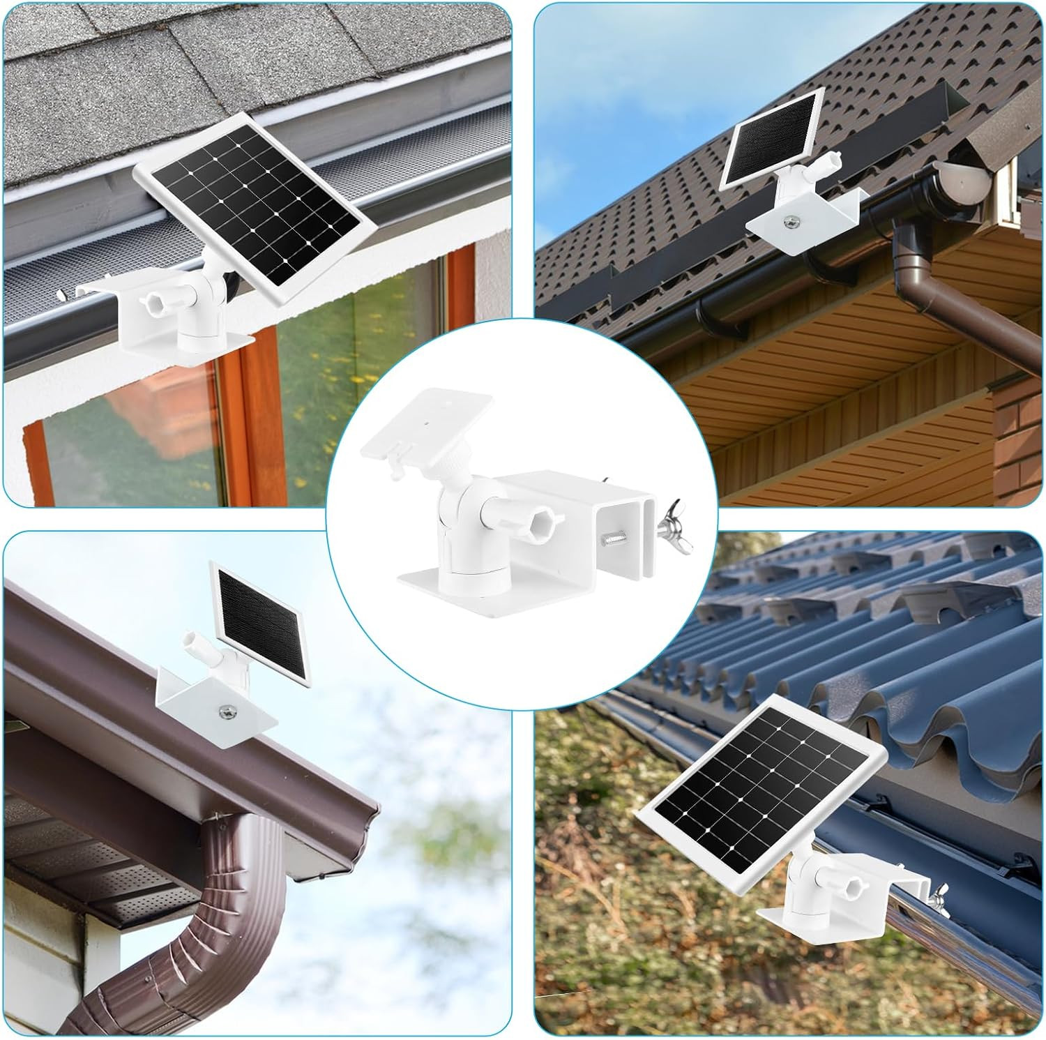 2 Pack Gutter Mount for Ring Solar Panel, 360°Adjustable Universal Weatherproof