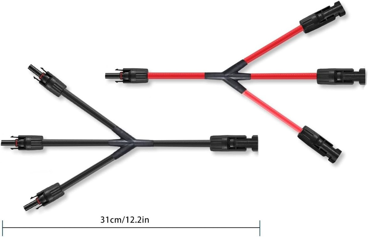 Solar Parallel Connector Y Splitter 1Y3 10 AWG Solar Cable Connector (Red & Blac