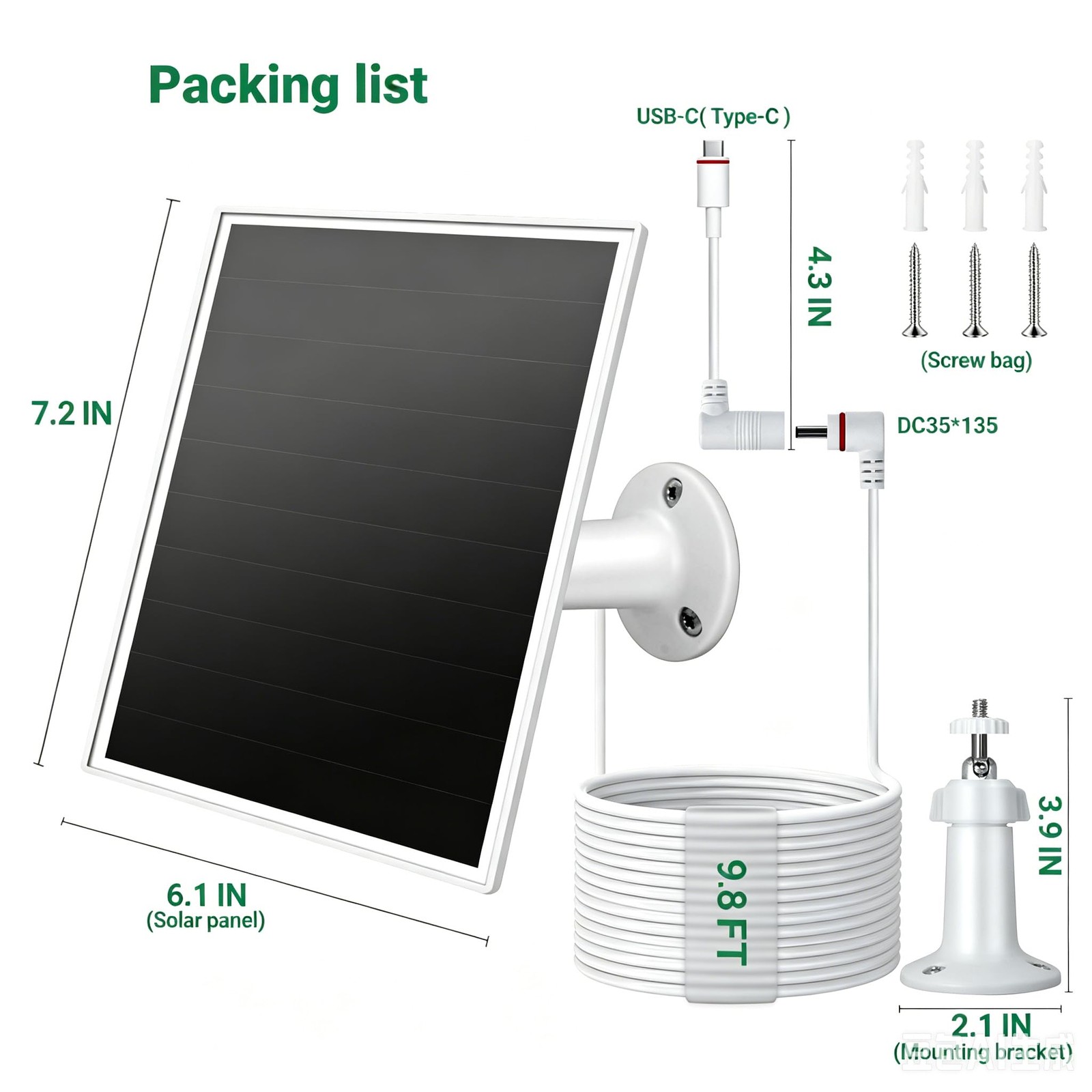 Solar Panel for Ring Camera, 6W Solar Charger with USB-C & Barrel Plug for Ri…
