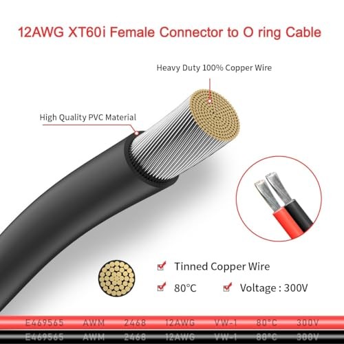 XT60i to O Ring Terminal Cable,XT60i Female to O Ring Connector with 5FT 12AWG