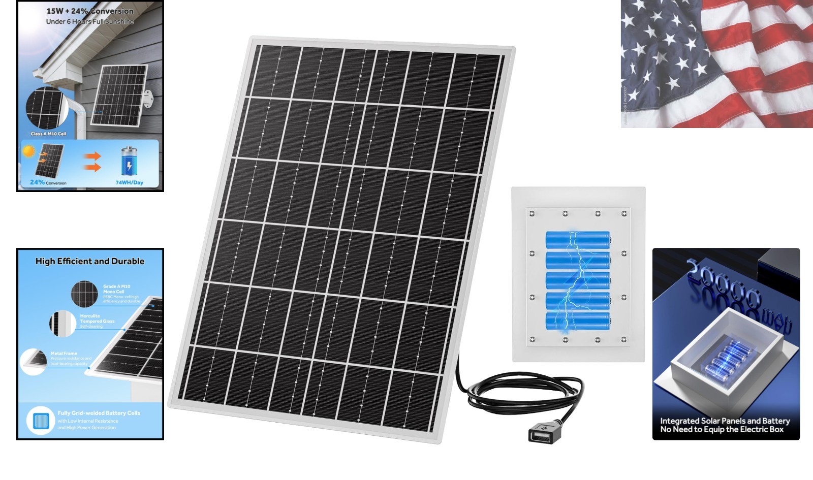 15W 5V Solar Panel Kit with 20000mAh LiFePO4 Battery, MPPT Controller – Power…