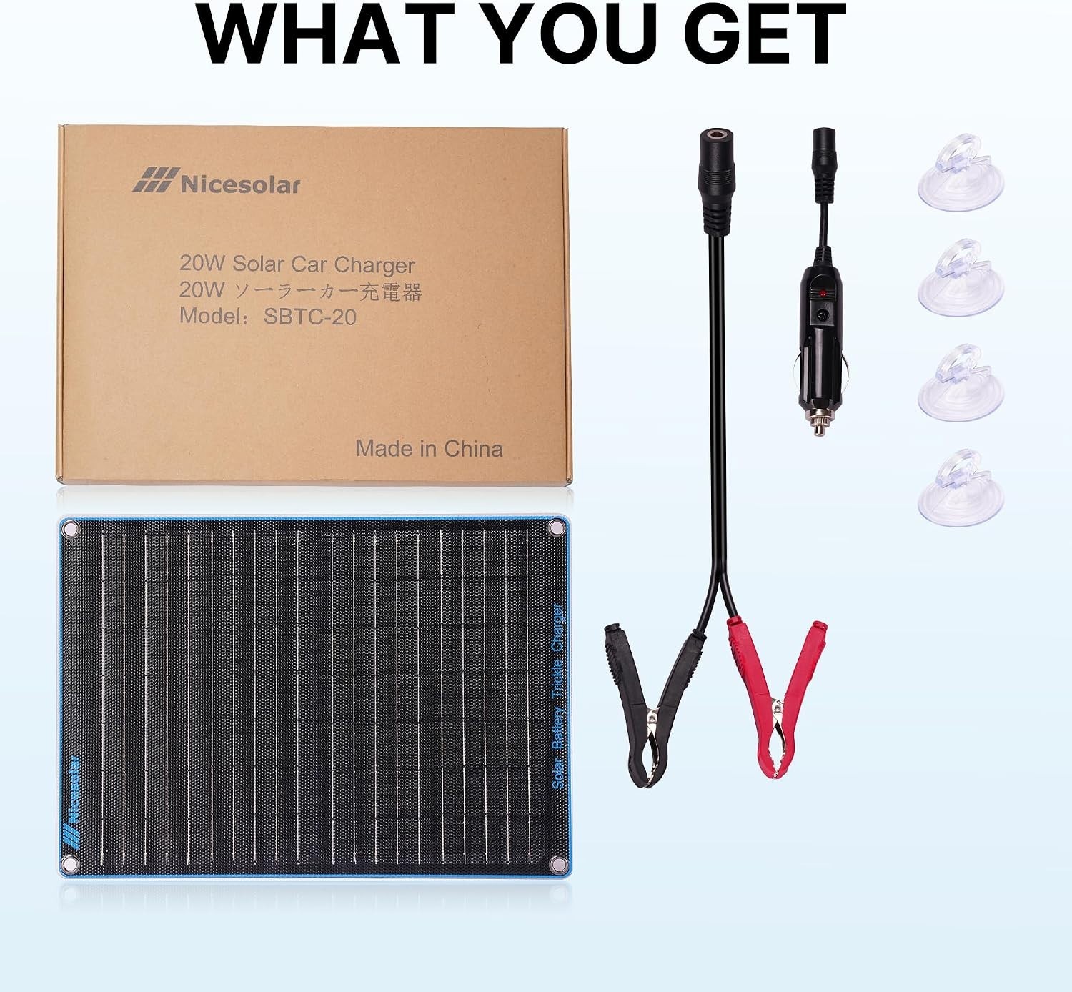 Nicesolar 20W 12V Solar Battery Trickle Charger Maintainer Car Boat RV