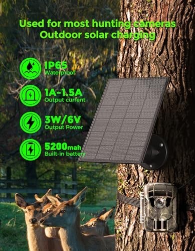 Solar Panel for Trail Camera 6V/1.5A, 5200mAh Battery Charger, IP66 Waterproof