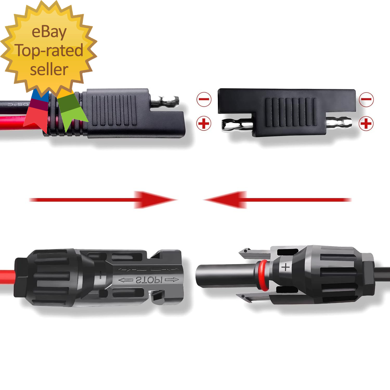 Solar Panel Connectors to SAE Adapter Cable 10AWG Solar to SAE PV Extension Wire