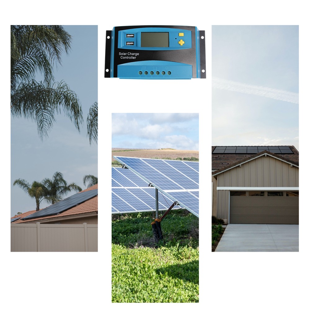 1Pcs Solar Panel Regulating Charge Controller with Dual USB Durable Blue Design