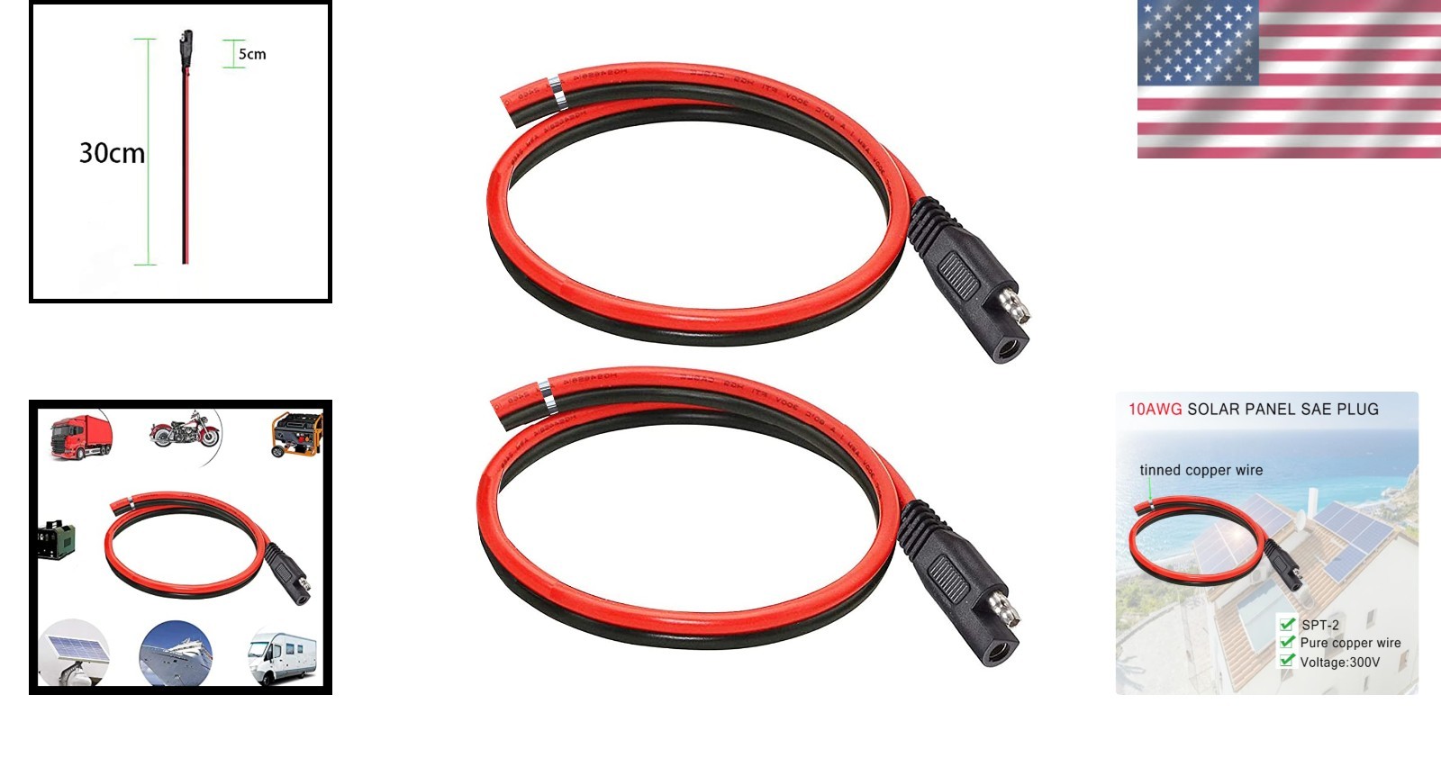 10AWG SAE Connector Extension Cable – Lightweight Solar Power & Automotive Use