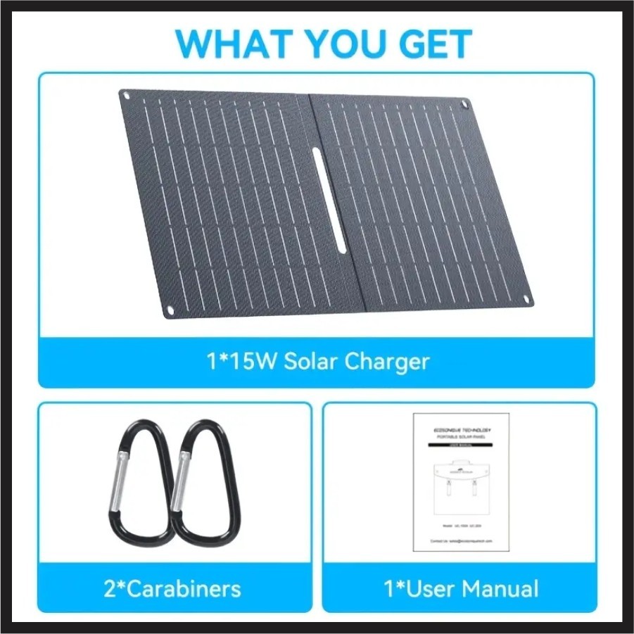 Ecosonique 15W Foldable Solar Charger Panel Dual USB-A & USB-C Fast Charging