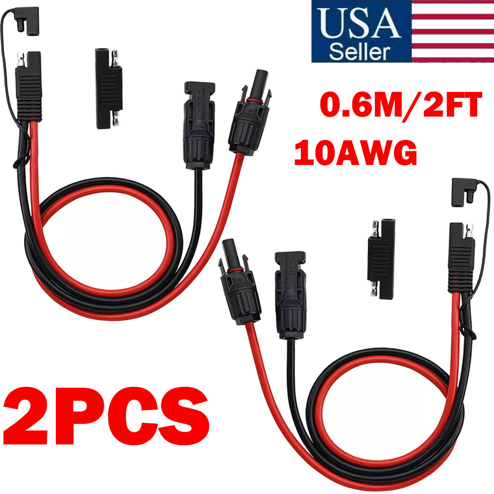 2x Solar Panel Extension Cable 2FT 10AWG SAE to SAE Polarity Reverse Adapter NEW