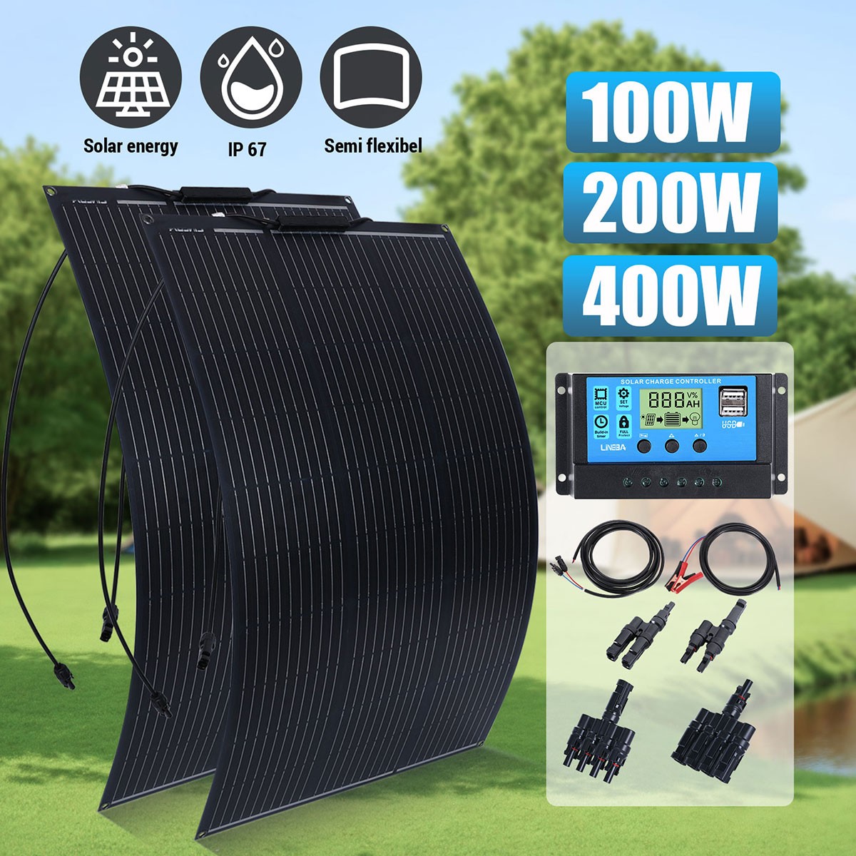 100W 200W 400W 18V Solar Panel Kit & 30A Controller For RV Camping Caravan Boat