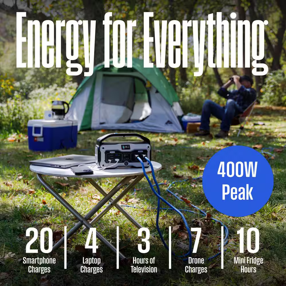 400-Watt Lithium-Ion Portable Power Station with LED Display and Flashlight