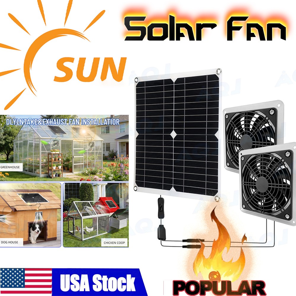 Solar Powered Dual Fan 20W Solar Panel Waterproof Exhaust Fan for Coop Pet House